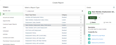 Screenshot: selecting a report type