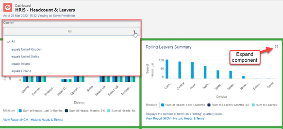 Screenshot: dashboard filters