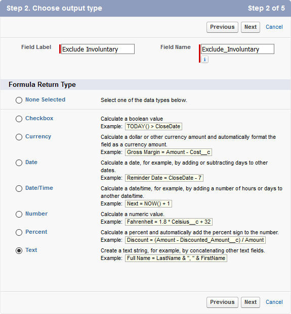 Screenshot: set text formula return type
