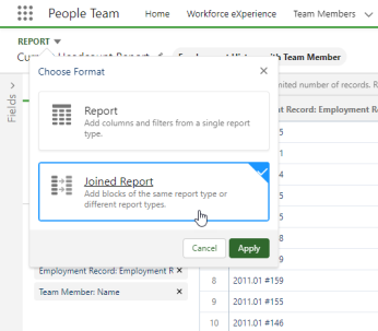 Screenshot: convert to a joined report