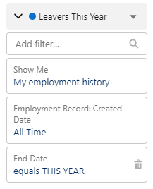 Screenshot: Leavers This Year Filter