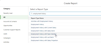 Screenshot: select a report type