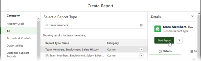 Partial screenshot showing completed create report dialog with start report selected