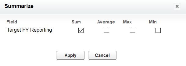 Screenshot: summarize this field options