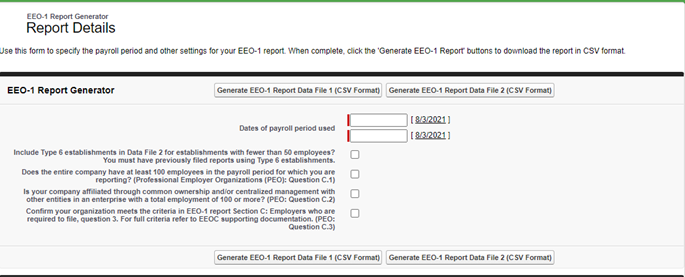 Screenshot: EEO-1 report generator page