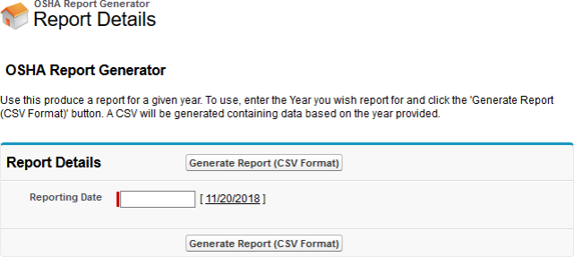 Screenshot: OSHA report generator page