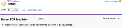 Screenshot: PDF Templates Home page in Salesforce Classic interface