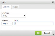 Screenshot: Link dialog for a PDF template