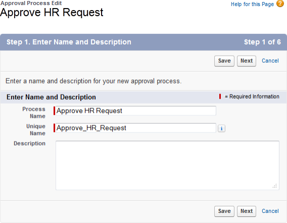 Screenshot: Step 1 of the approval process editing flow