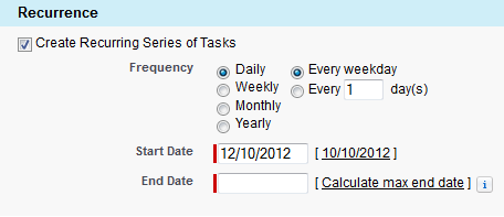 Screenshot: Setting task recurrence