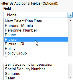 Screenshot: Selecting a field to filter by