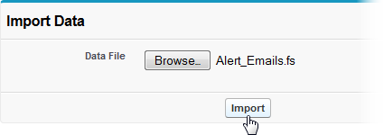 Screenshot: Import button on Import Data page after selecting the file to import