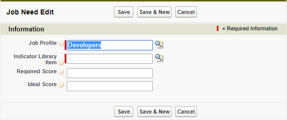 Screenshot: New Job Need page for an Indicator Need