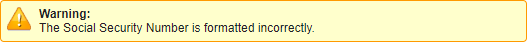 Screenshot: Social Security Number formatting error
