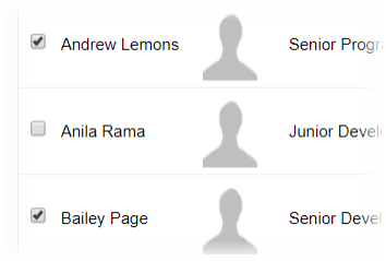 Screenshot: Team Members selected for a transfer on the Organization home page