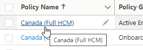 Screenshot: Selecting a Policy from the list view on the Policies tab