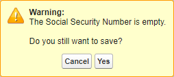 Screenshot: Social Security Number is empty error