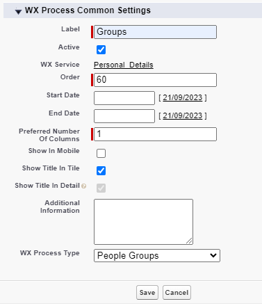 Screenshot: creating a WX process for People Groups