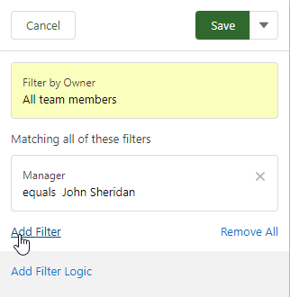 Screenshot: Selecting Add Filter for a list view