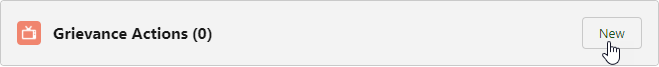 Screenshot: Selecting New on the Grievance Actions related list