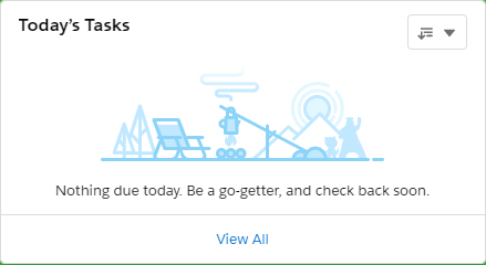 Screenshot: Task tile in the Salesforce Lightning Experience, showing Today's Tasks