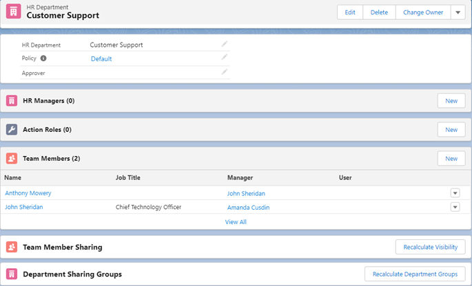 Screenshot: HR Department detail page