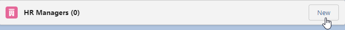 Screenshot: Selecting New from the HR Managers related list on an HR Department detail page