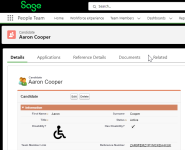 Screenshot: An icon and a Has Disability? field on a candidate record