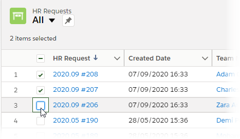 Screenshot: Selecting HR Requests to finalize