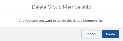 Screenshot of Delete Group Membership "Are you sure" message in HR Manager Portal