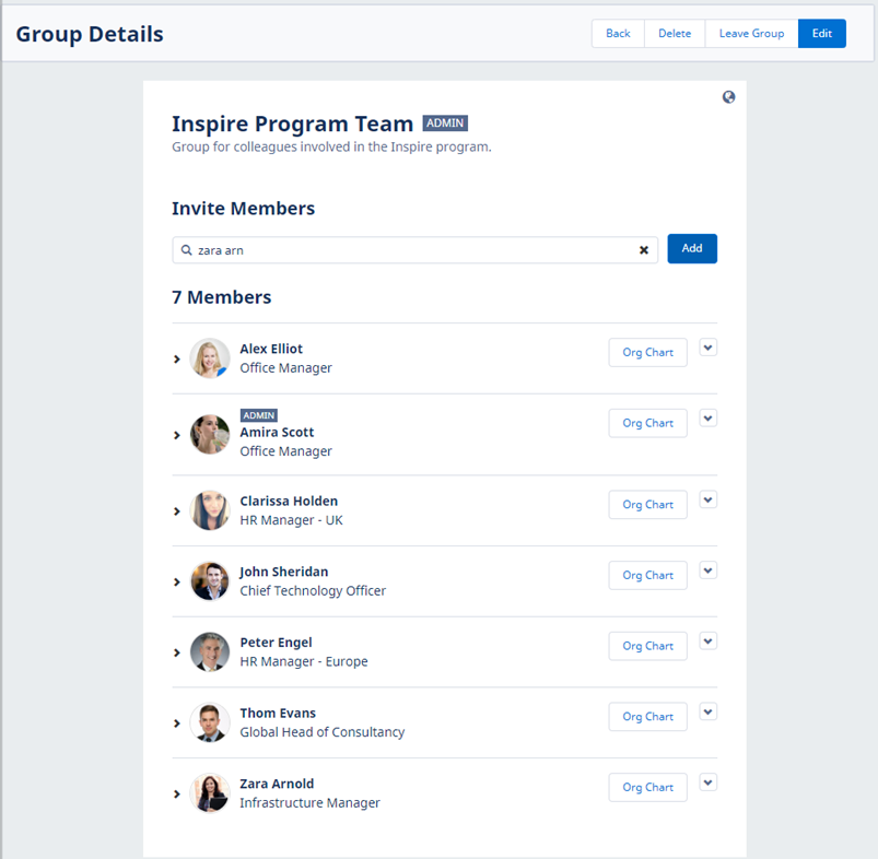 Screenshot of Group Details page in WX after adding new members