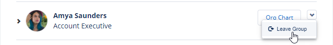 Screenshot of a Group member details, showing the Leave Group option