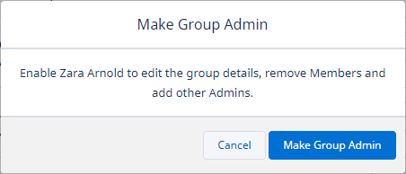 Screenshot of Make Group Admin "Are you sure" message