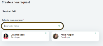 Screenshot: Searching for and selecting team members for a request