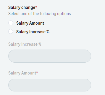 Screenshot: Choosing between Salary Amount field and Salary Increase % field