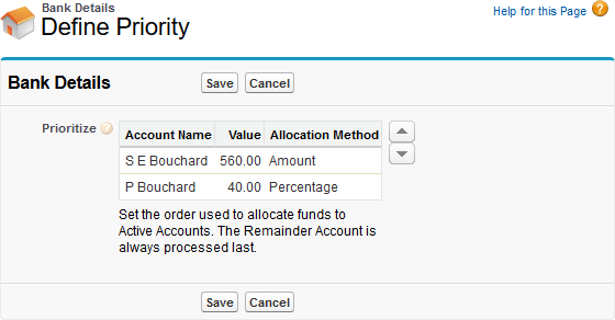 Screenshot: Define Priority page