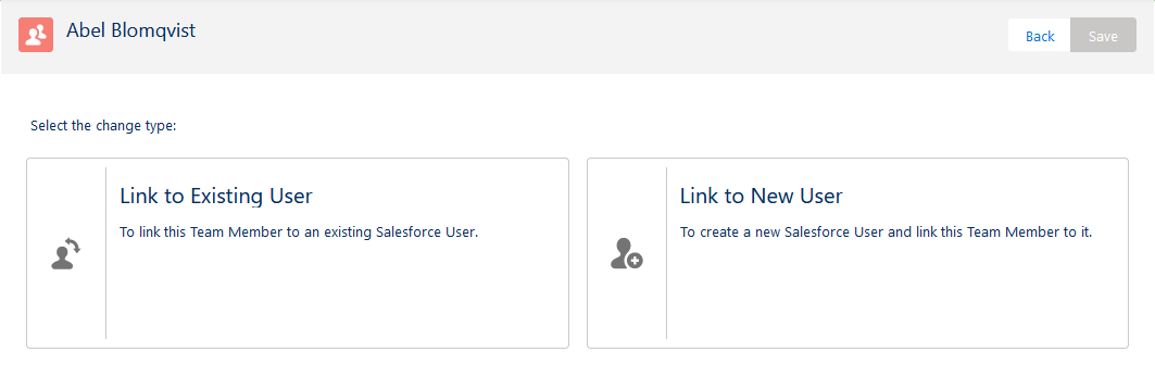 Screenshot showing change user page to select change type
