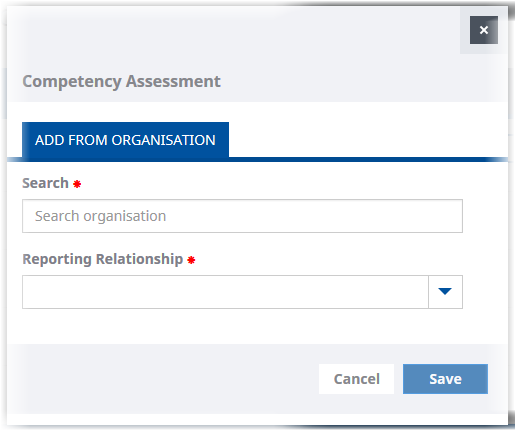 Screenshot: Add From Organization section for adding assessors