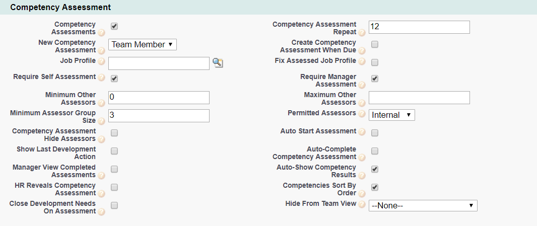 Screenshot: Policy options for Competency Assessment