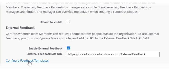 Screenshot: Configure Feedback Templates link on the Performance Management package configuration page