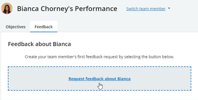 Screenshot: Request feedback about a Team Member button