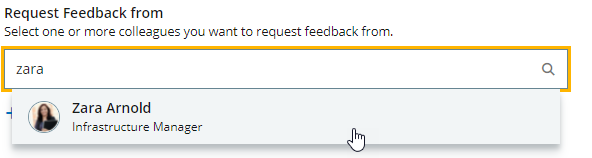 Screenshot: Search results for selecting colleagues to give feedback