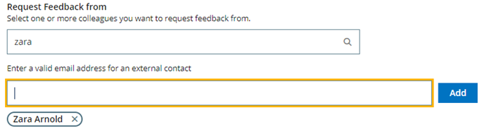 Screenshot: Request Feedback from with a field to enter external contact's email address