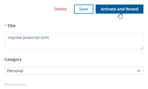 Screenshot: Activate and Reveal button on a draft Objective