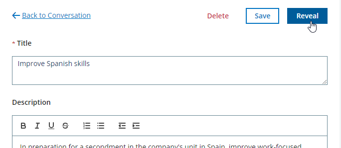 Screenshot: Selecting the Reveal button in a draft objective