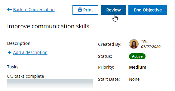 Screenshot: Review button for an Objective