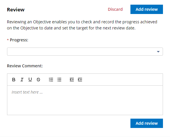 Screenshot: Review panel for an Objective