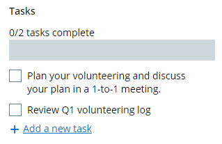 Screenshot: Tasks section showing two incomplete tasks