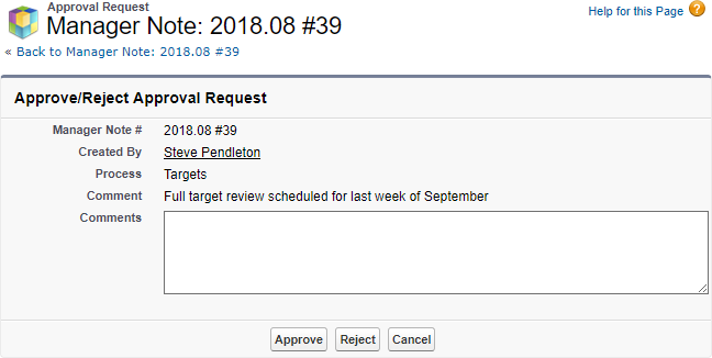 Screenshot: Manager Note approval request