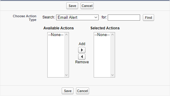 Screenshot: Select Existing Actions view